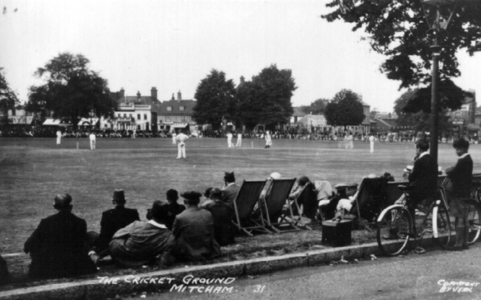 Cricket on the Green, Mitcham, 1931 Postcard