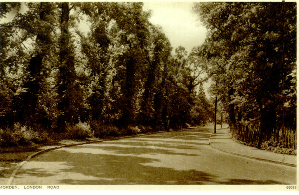 Morden, London Road. Undated sepia postcard by Photochrom.