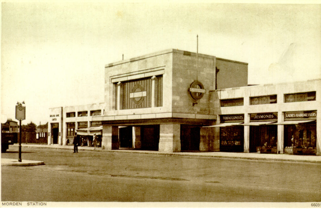 Morden Station. Undated sepia postcard by Photochrom.