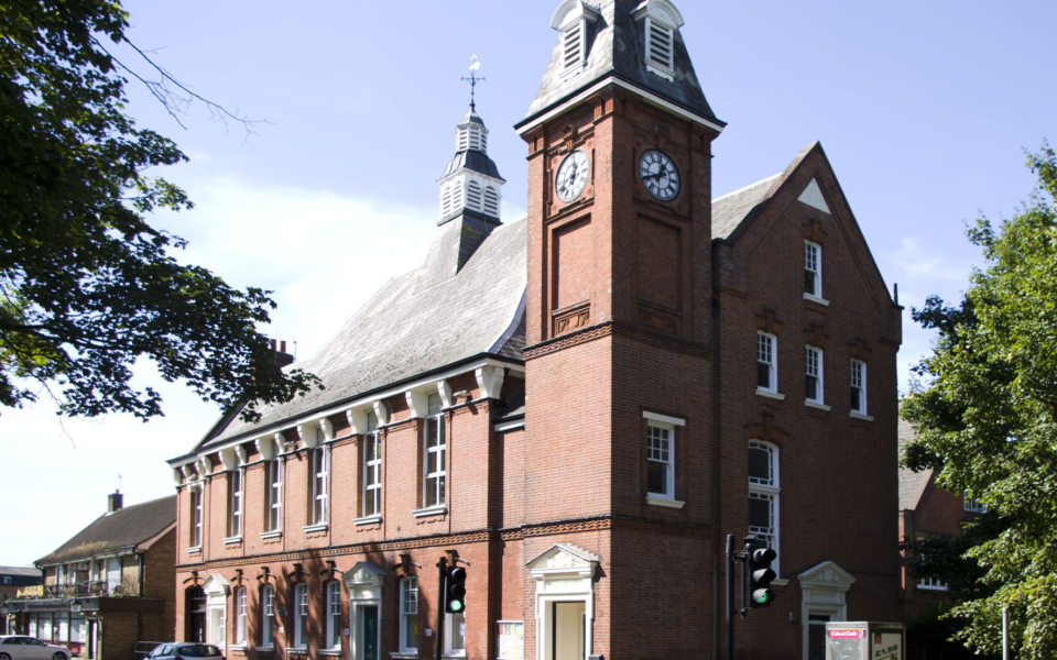 The Vestry Hall, London Road, Mitcham CR4. This council-owned building now houses volunteer and charitable organisations. It was built in 1887 on a site used from 1765 as a 'Watch House' or gaol. This earlier building, after its use as a prison had ceased, was converted to house the hand-operated fire engine.