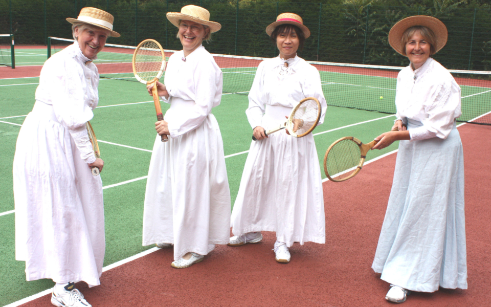 Centenary of the opening of John Innes Park in 1909, John Innes Park, Mostyn Road, Merton Park SW19. Ladies of Cranleigh L.T.C. in period costume. Event organized by the John Innes Society.