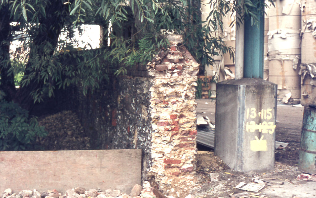 Section through Priory Precinct Wall near Merton Board Mills, off Merton High Street, Merton, London SW 19.