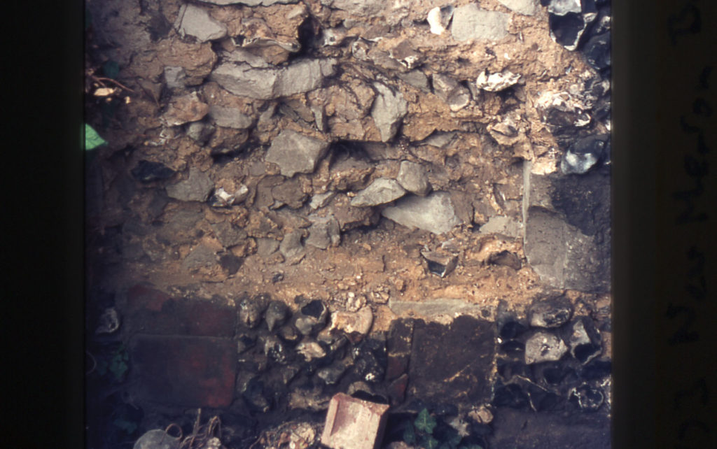 Close up of Priory Precinct Wall near Merton Board Mills, off Merton High Street, Merton, London SW 19.