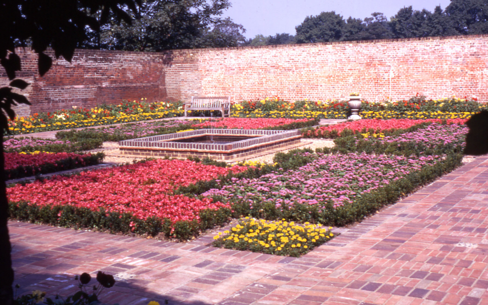 The Canons Walled Garden, The Canons, Madeira Road, Mitcham, Surrey CR4. Probably originally 18th century. The central pond has since been removed. 