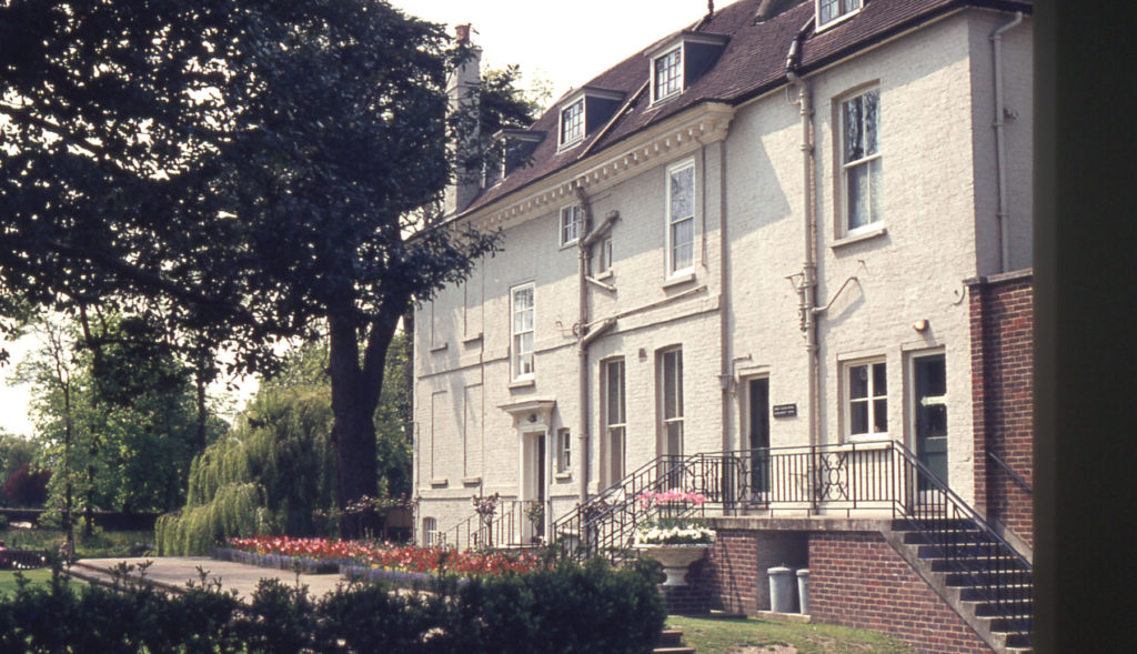 The Canons, Madeira Road, Mitcham, Surrey CR4. East elevation. Early 19th century extension on right.