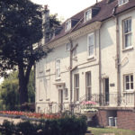 The Canons, Madeira Road, Mitcham, Surrey CR4. East elevation. Early 19th century extension on right.