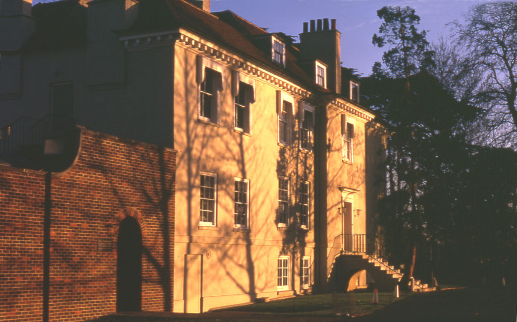 The Canons - front elevation, Madeira Road, Mitcham, Surrey CR4. Late p.m. in winter.