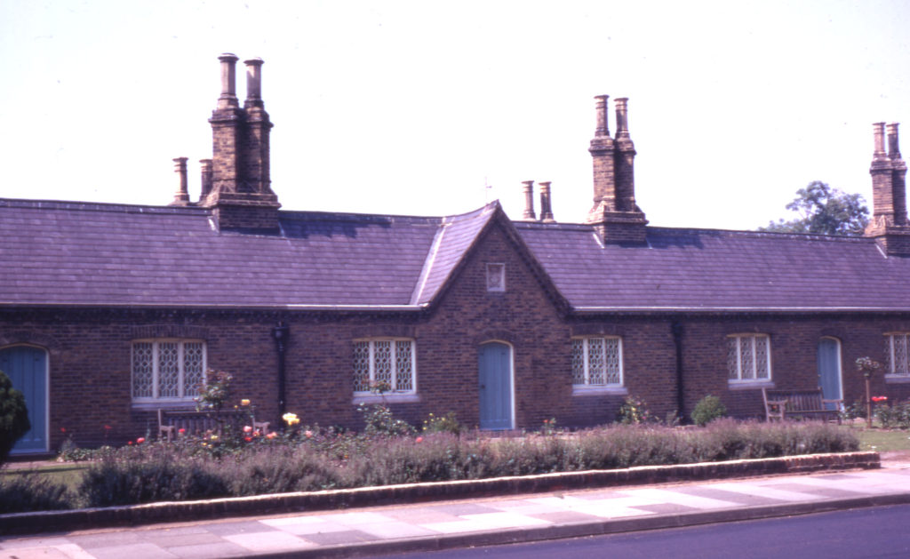 Tate Almshouses, 16-30 Cricket Green, Mitcham, Surrey CR4. Built 1829. founded by Miss Mary Tate. who donated the land.