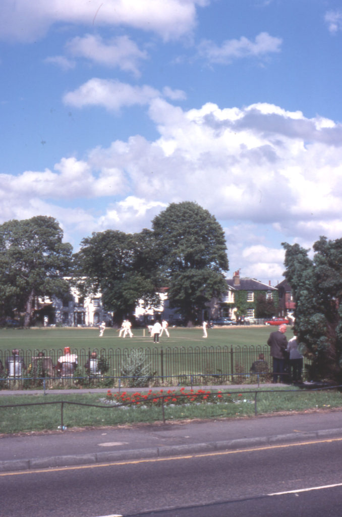 Cricket match on Lower Green, Mitcham, Surrey CR4.