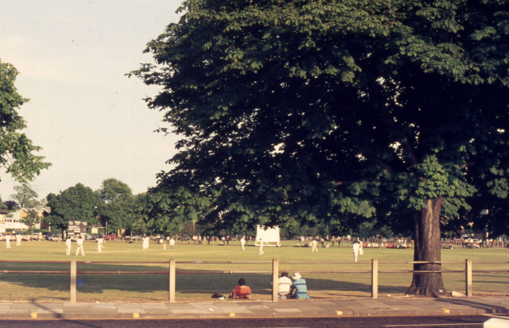 Mitcham Cricket Green, Mitcham, Surrey CR4. Midsummer. taken from London Road. looking south-east.