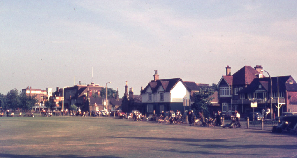 Cricket Green and the Causeway, Mitcham, Surrey CR4. Distant view. The Causeway is now Cricket Green.