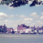 Cricket Green, Mitcham, Surrey CR4. Looking west towards Bank Corner.
