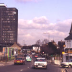 Christchurch Road, Colliers Wood, London SW19. Looking north. Line of Surrey Iron Railway.