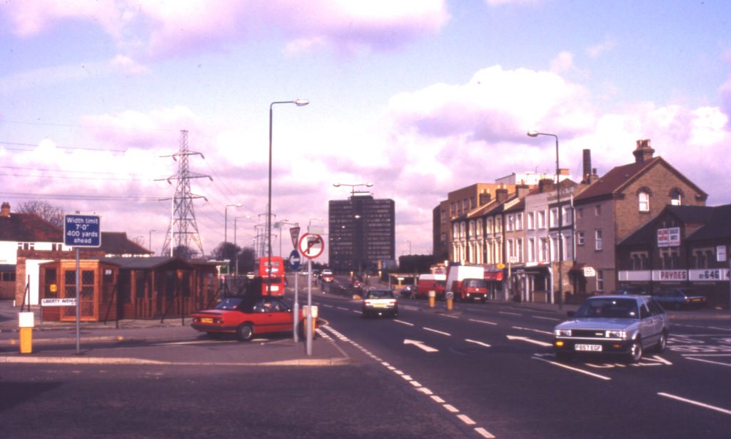 Junction of Liberty Avenue and Church Road, Colliers Wood, London SW19. Looking north from Church Road. Was Jacob