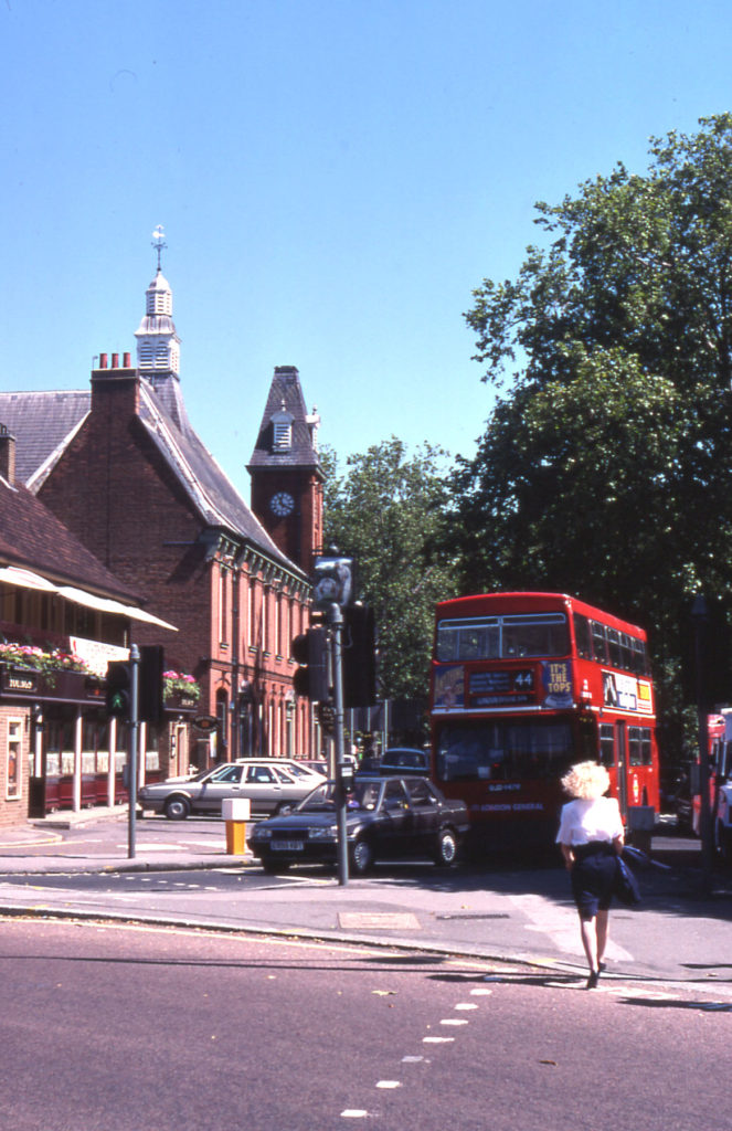 Vestry Hall, by Cricket Green, Mitcham, Surrey CR4. Looking North from Kings Head.