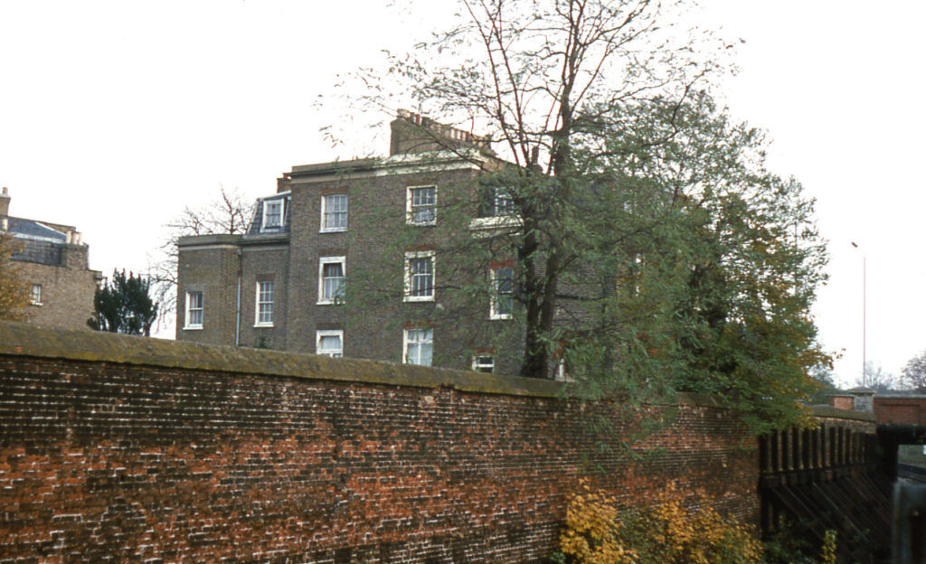Baron House site boundary wall, London Road, Mitcham, Surrey CR4. 482 London Road in background.