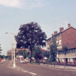 London Road, Mitcham, Surrey CR4. Beeches House (right) was built in the 1960s on the site of the former brewery (later Lactagol works). The roadside copper beech (in the gardens of the works) was was felled in 1975.
