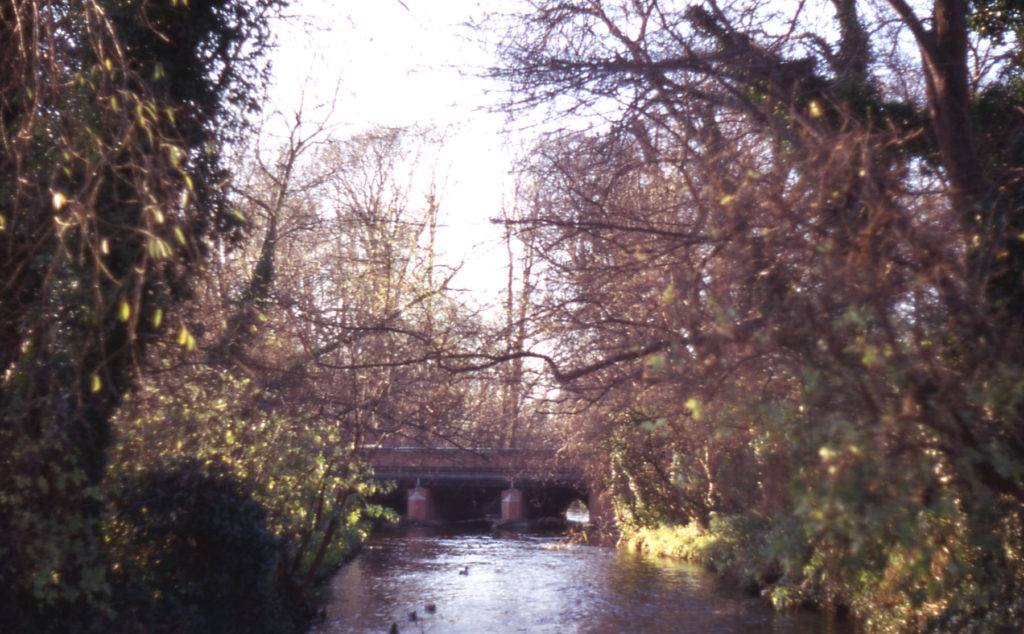 The Tail-race at Grove Mill, Mitcham, Surrey CR4. Looking towards Mitcham Bridge.