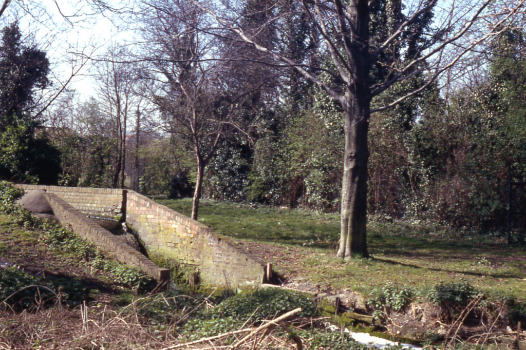 Tumbling bay/ Tail race at Paper Mill, Watermeads, Mitcham, Surrey CR4. The Paper Mill was demolished in the latter half of the 19th century.