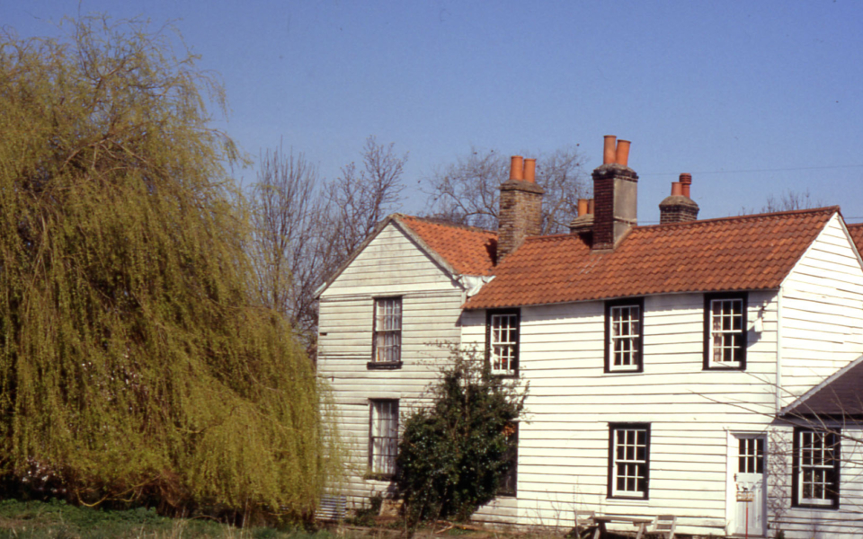 Mill cottages from Watermeads, Mitcham, Surrey CR4. Nos. 475-477 London Road. 