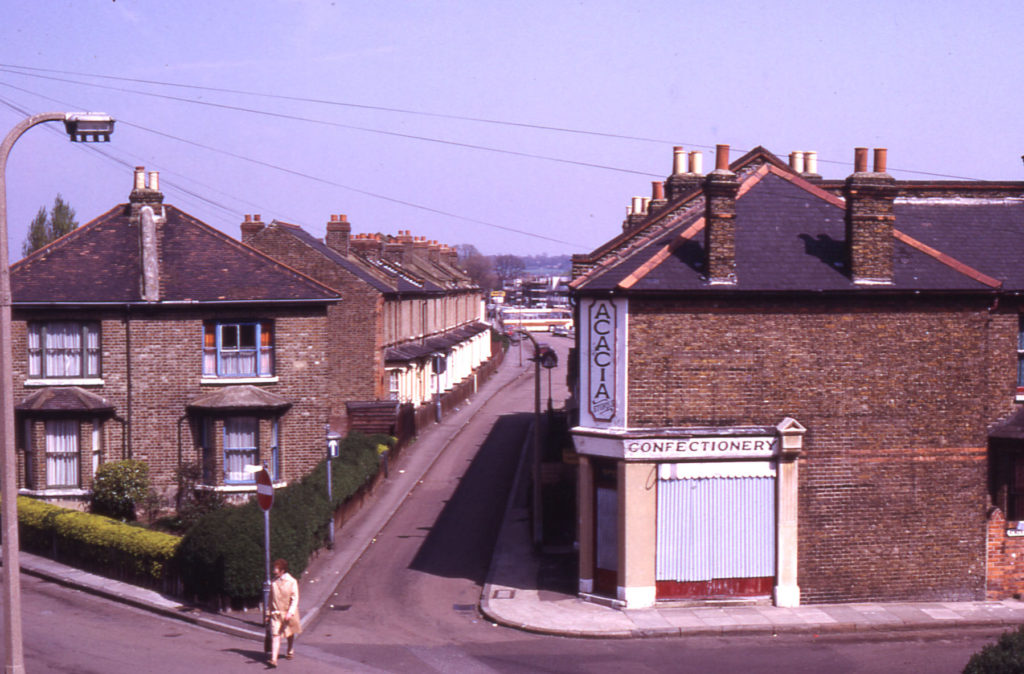 Acacia Road, looking towards Eastfields, Mitcham, Surrey CR4. From footbridge over railway.