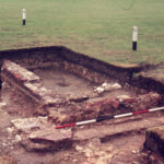 Excavations at site of Mitcham Grove, off Bishopsford Road, Mitcham, Surrey CR4. From SE: Entrance Portico Parent.