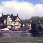 Three Kings Pond, Mitcham, Surrey CR4. Looking north twards the Three Kings pub and Commonside East.