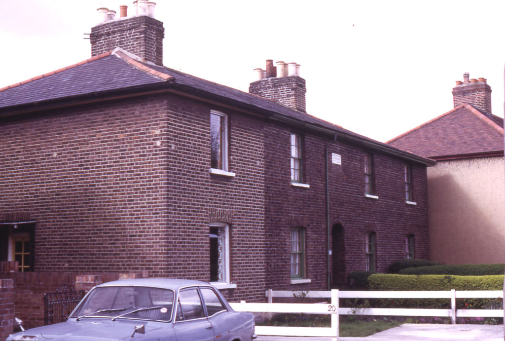 14-2 Love Lane (Laburnum Cottages), Mitcham, Surrey CR4. Built by W. F. in 1853.