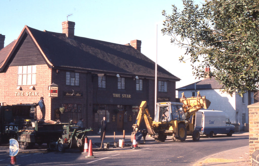 The Star Public House and road works, Church Road, Mitcham, Surrey CR4.