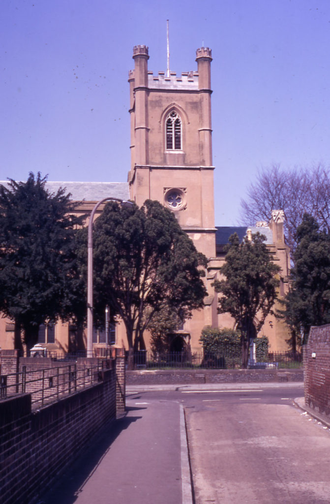 Mitcham Parish Church from Church Path, Mitcham, Surrey CR4.