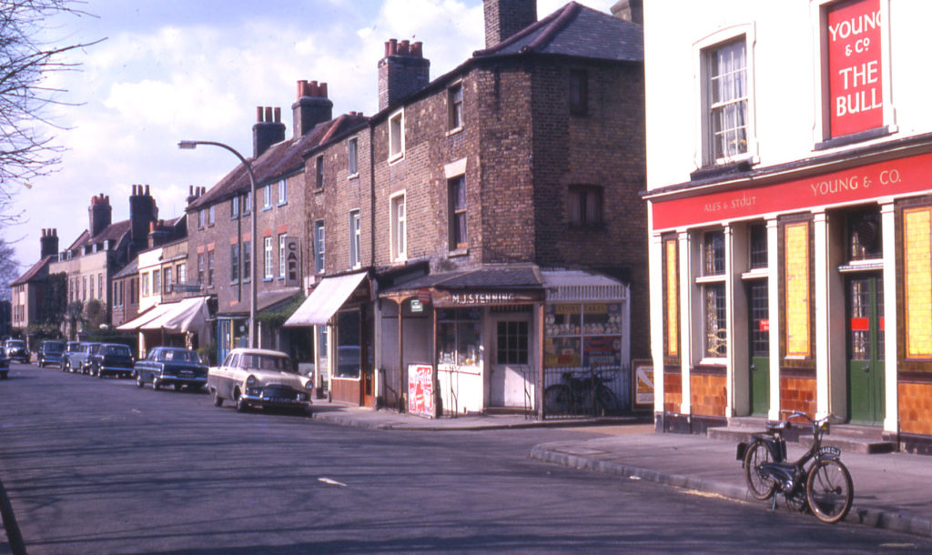 Nos. 34- Church Road, Mitcham, Surrey CR4. The Bull Inn on right.